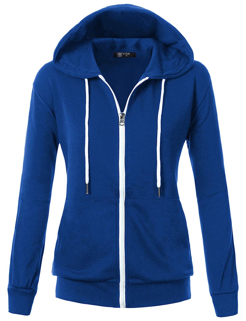 GIVON Women's Lightweight Zip Up Hoodie â€“ Long Sleeve Thin Casual Hooded Jacket, Plus DCF200-BLUE-2XL - Image 2